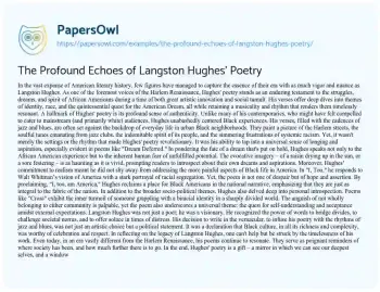 Essay on The Profound Echoes of Langston Hughes’ Poetry