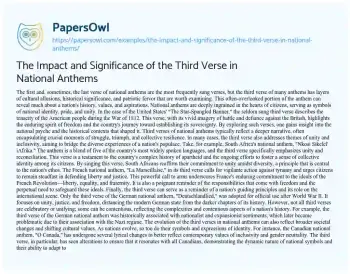 Essay on The Impact and Significance of the Third Verse in National Anthems