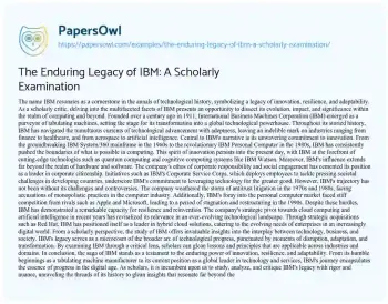 Essay on The Enduring Legacy of IBM: a Scholarly Examination