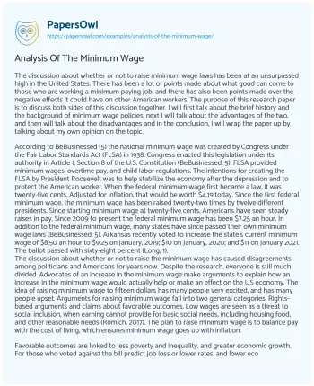 Essay on Analysis of the Minimum Wage