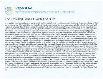 Essay on The Pros and Cons of Slash and Burn