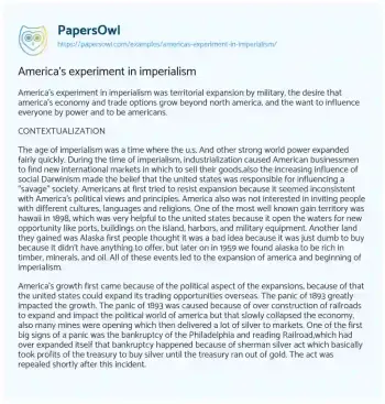 Essay on America’s Experiment in Imperialism