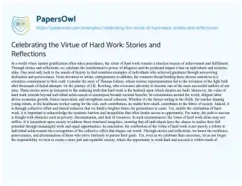 Essay on Celebrating the Virtue of Hard Work: Stories and Reflections