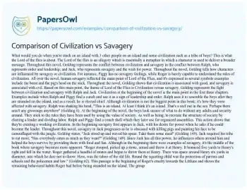 Essay on Comparison of Civilization Vs Savagery