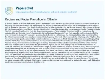 Essay on Racism and Racial Prejudice in Othello