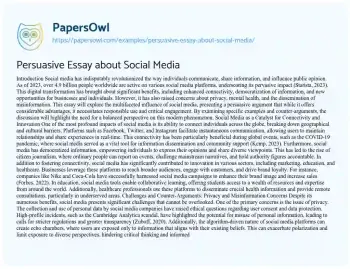 Essay on Persuasive Essay about Social Media