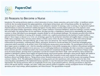 Essay on 20 Reasons to Become a Nurse