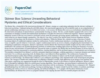 Essay on Skinner Box: Science Unraveling Behavioral Mysteries and Ethical Considerations