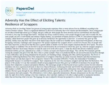 Essay on Adversity has the Effect of Eliciting Talents: Resilience of Scrappers