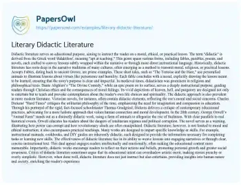 Essay on Literary Didactic Literature