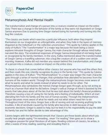 Essay on Metamorphosis and Mental Health