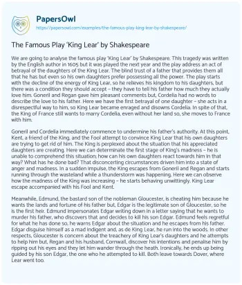 Essay on The Famous Play ‘King Lear’ by Shakespeare