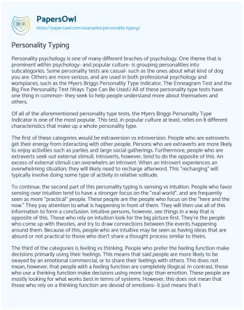 Essay on Personality Typing