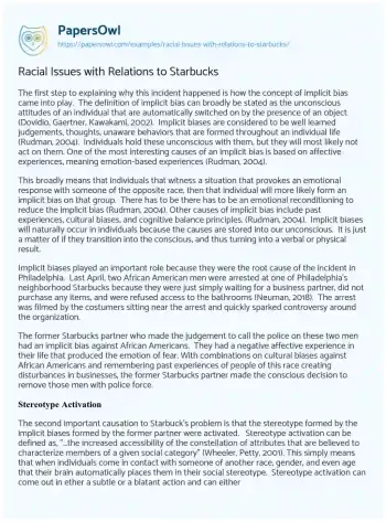 Essay on Racial Issues with Relations to Starbucks