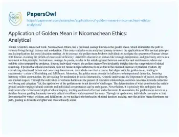 Essay on Application of Golden Mean in Nicomachean Ethics: Analytical