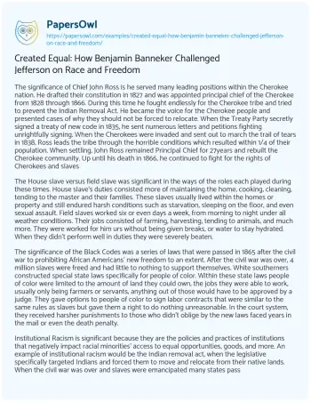 Essay on Created Equal: how Benjamin Banneker Challenged Jefferson on Race and Freedom