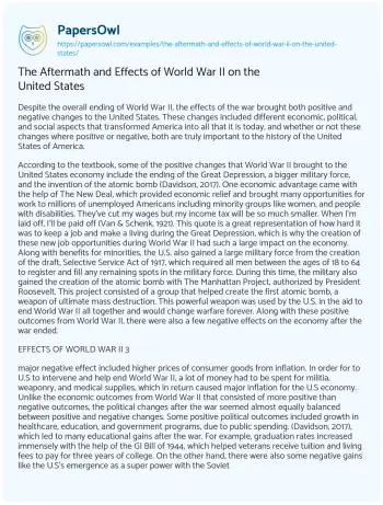 Essay on The Aftermath and Effects of World War II on the United States