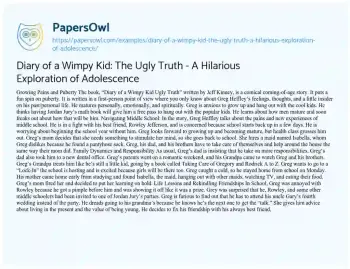 Essay on Diary of a Wimpy Kid: the Ugly Truth – a Hilarious Exploration of Adolescence