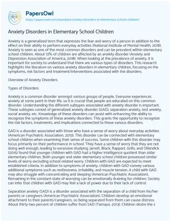 Essay on Anxiety Disorders in Elementary School Children