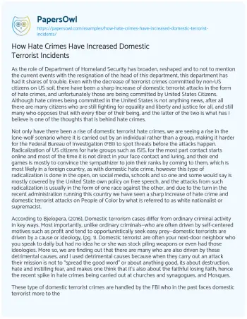 Essay on How Hate Crimes have Increased Domestic Terrorist Incidents