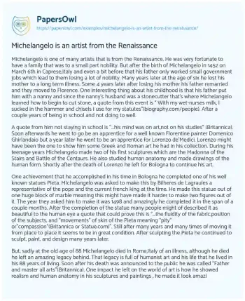 Essay on Michelangelo is an Artist from the Renaissance