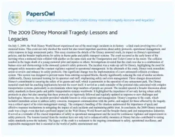 Essay on The 2009 Disney Monorail Tragedy: Lessons and Legacies