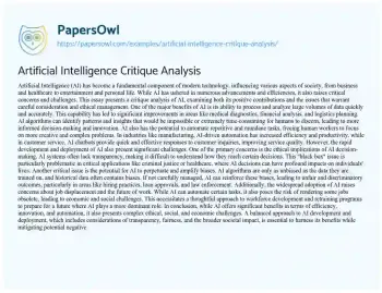 Essay on Artificial Intelligence Critique Analysis