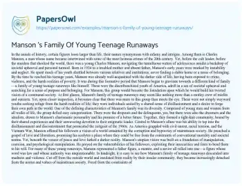 Essay on Manson ‘s Family of Young Teenage Runaways