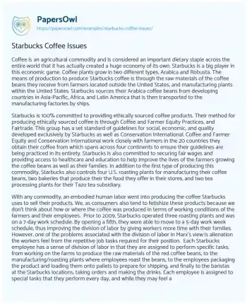 Essay on Starbucks Coffee Issues