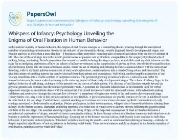 Essay on Whispers of Infancy: Psychology Unveiling the Enigma of Oral Fixation in Human Behavior