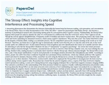 Essay on The Stroop Effect: Insights into Cognitive Interference and Processing Speed