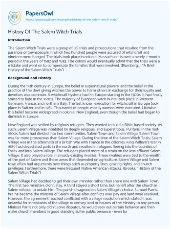 Essay on History of the Salem Witch Trials