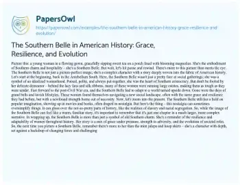 Essay on The Southern Belle in American History: Grace, Resilience, and Evolution