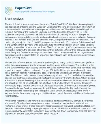 Essay on Brexit Analysis