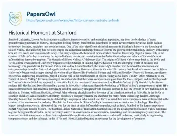 Essay on Historical Moment at Stanford
