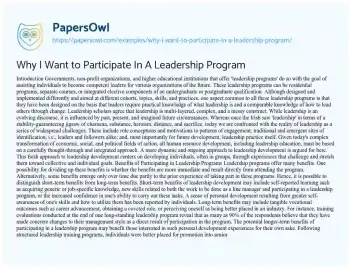 Essay on Why i Want to Participate in a Leadership Program