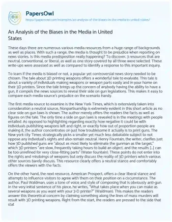 Essay on An Analysis of the Biases in the Media in United States