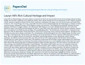 Essay on Lauryn Hill’s Rich Cultural Heritage and Impact