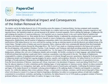 Essay on Examining the Historical Impact and Consequences of the Indian Removal Act