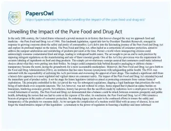 Essay on Unveiling the Impact of the Pure Food and Drug Act