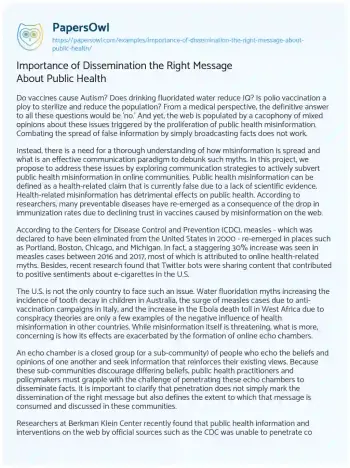 Essay on Importance of Dissemination the Right Message about Public Health