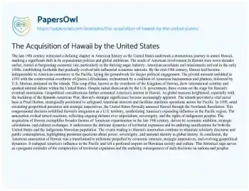 Essay on The Acquisition of Hawaii by the United States