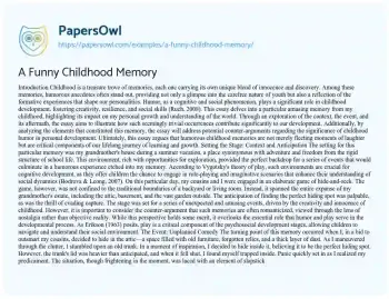 Essay on A Funny Childhood Memory