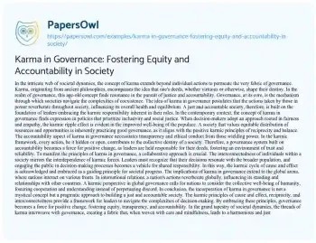 Essay on Karma in Governance: Fostering Equity and Accountability in Society