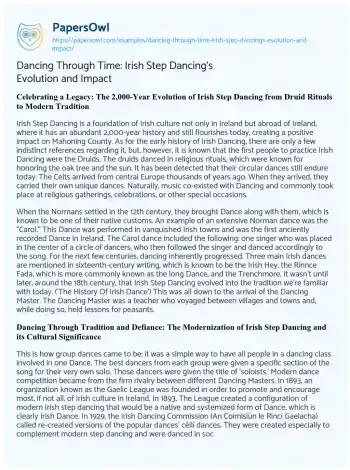 Essay on Dancing through Time: Irish Step Dancing’s Evolution and Impact