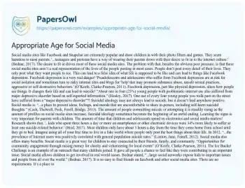 Essay on Appropriate Age for Social Media