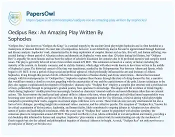 Essay on Oedipus Rex : an Amazing Play Written by Sophocles