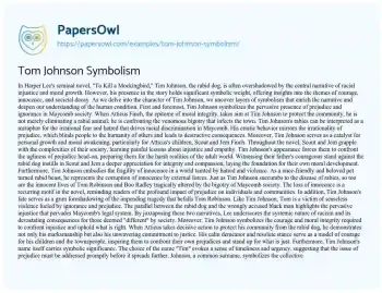 Essay on Tom Johnson Symbolism