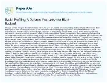 Essay on Racial Profiling: a Defense Mechanism or Blunt Racism?