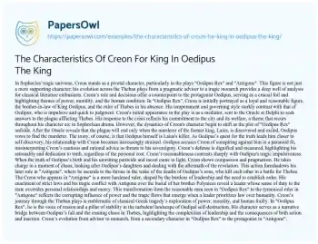 Essay on The Characteristics of Creon for King in Oedipus the King